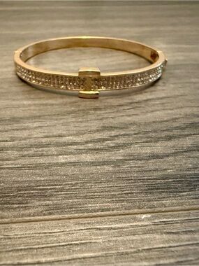 Gold Crystal Pavé Hinged Bracelet